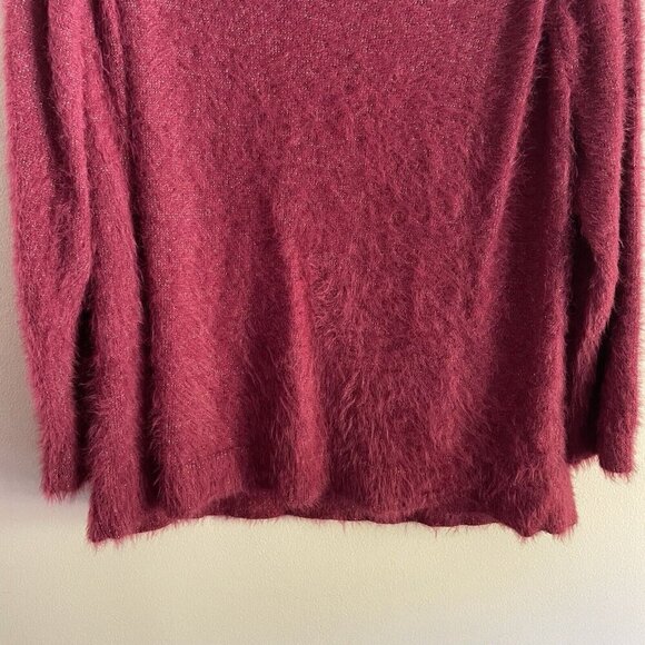 Laurie Felt Wmn L Orchid Berry Red Holiday V-Neck Metallic Eyelash Tunic Sweater - Picture 3 of 10